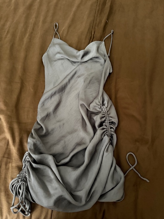 Free People Dresses & Skirts - FREE PEOPLE Satin Cowl Neck Ruched Slip Dress - Light Gray